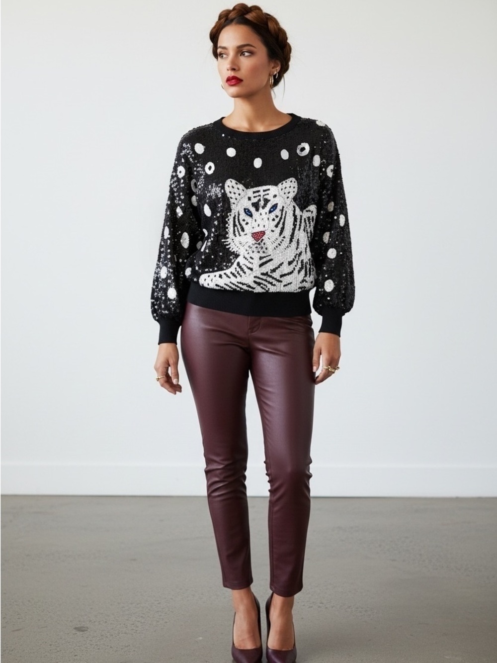 Vintage Black Sequin Tiger Sweater